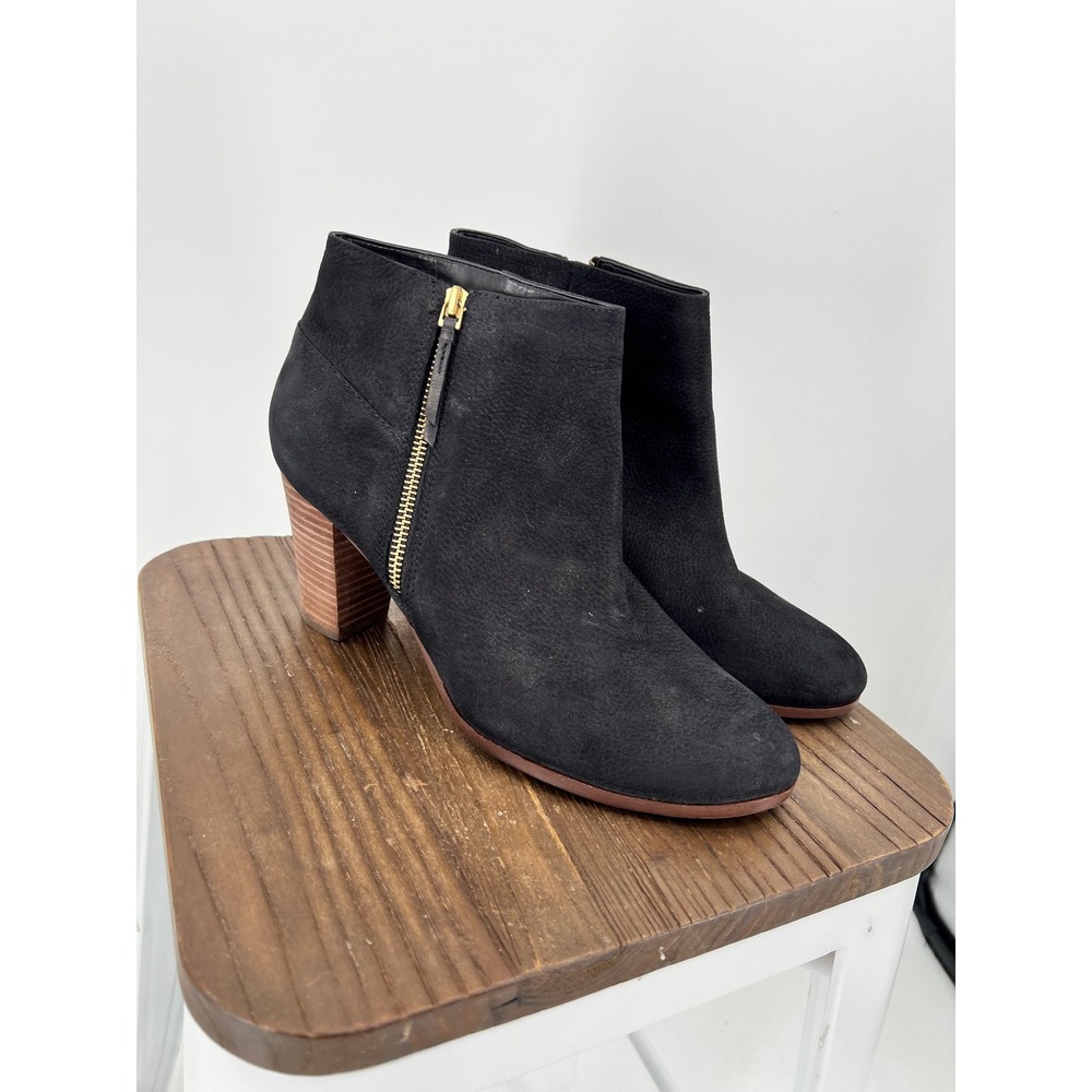 Cole Haan Black Suede Grand.OS Ankle Boots Gold‎ Zip Block Heel 10B